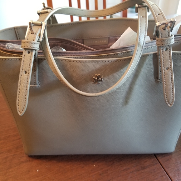 Authentic Tory Burch gray saffiano leather tote in like new condition. - Picture 2 of 13